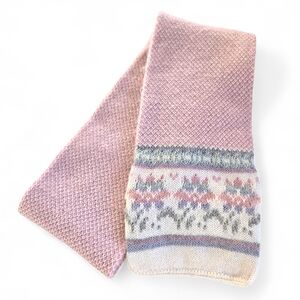 Vintage Hansen Pink and Cream Knit Scarf Floral Border Made In USA